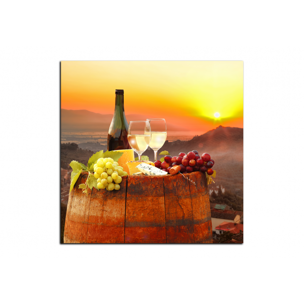 Obraz na plátně - Láhev vína na vinici - čtverec